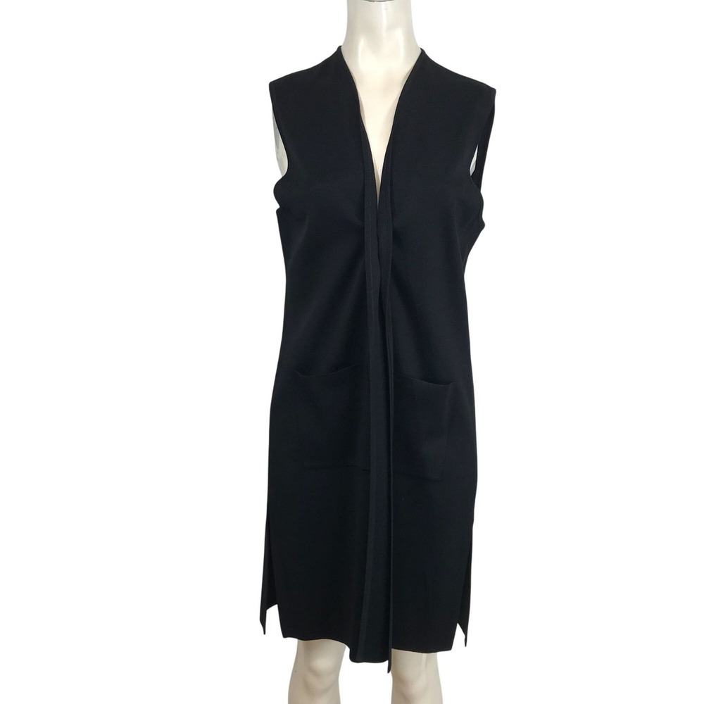 MISOOK - WOMEN'S SMALL -BLACK SLEEVELESS OPEN FRONT ACRYLIC LONG CARDIGAN VEST